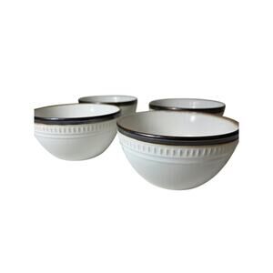 Set of 4 FOOD NETWORK Biscotti White Embossed Rim Brown 6" Cereal Soup Bowl